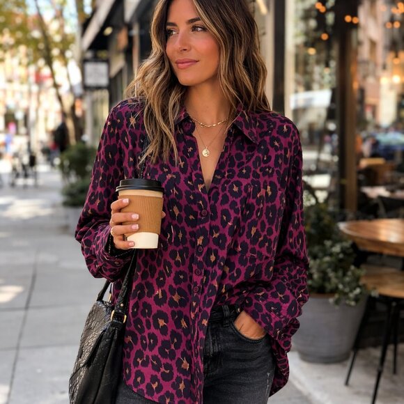 Talbots Tops - Talbots Purple Leopard Print Button‑Down Blouse | Size Large